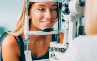 Woman getting eye exam